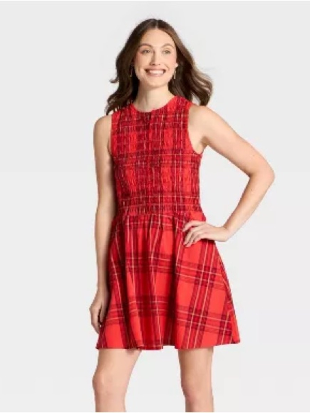 Universal Thread Women's Sleeveless Smocked Mini A-Line Dress - Red Plaid - XL